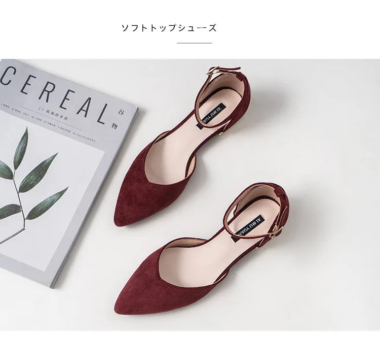 D'orsay suede cover metal low heels office sandals women pointed toe buckle sandalias elegant closed toe summer work shoes women