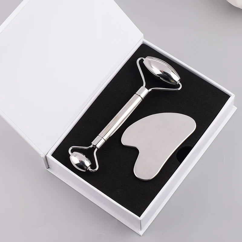 Stainless Steel Face Care Massager Facial Roller Gua Sha Tool Set Massage Neck Beauty Health Anti Wrinkle Cellulite Skin Detox