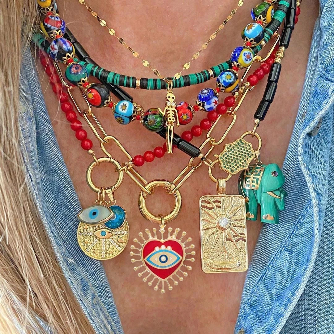 Winter New Retro Fashion Natural Stone Necklace Gold-color Alloy Accessories Embellished Exquisite Charm Ethnic Jewelry