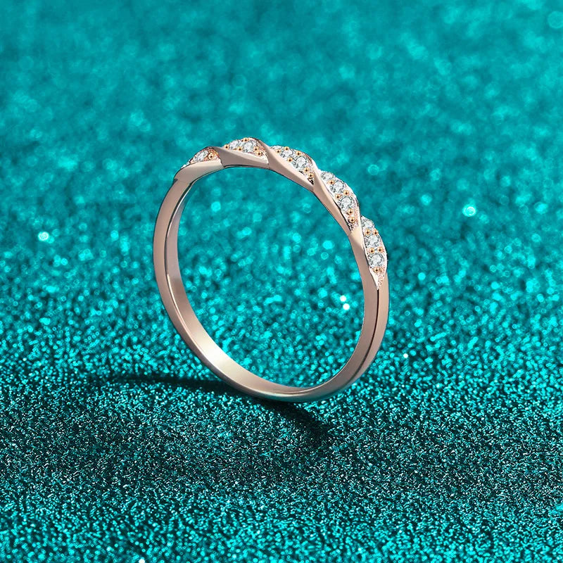 Elegant Iced Out VVS1 Round Brilliant Cut Moissanite Ring  925 Sterling Silver Champagne Gold Plated 0.12CT Engagement Ring