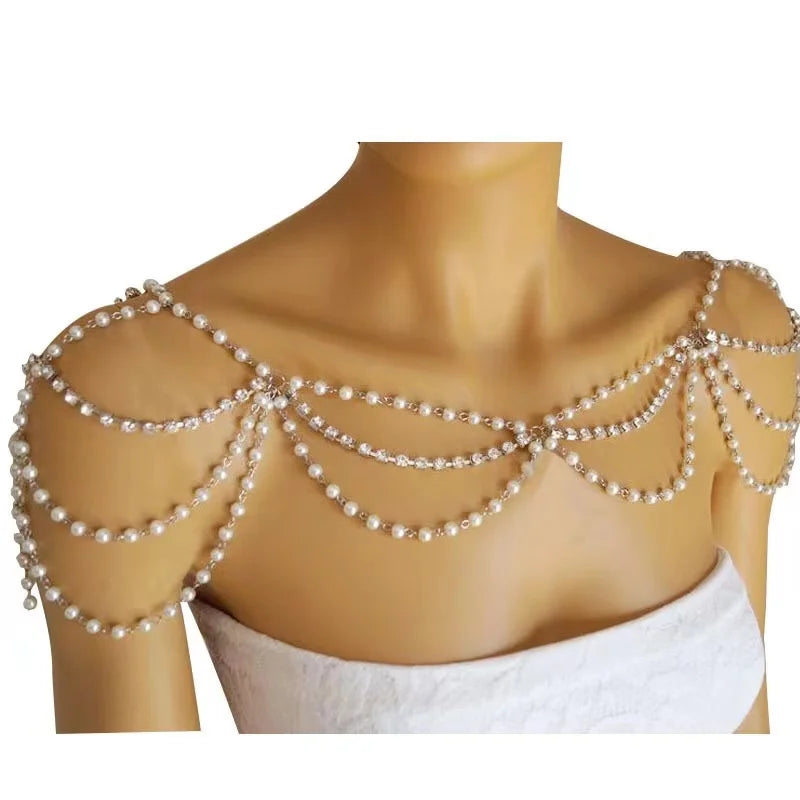 Vingate Imitation Pearl Shoulder Chain Jewelry Luxury Hand-Beaded Body Chain Women's Wedding pearl Shawl Accessories Necklace
