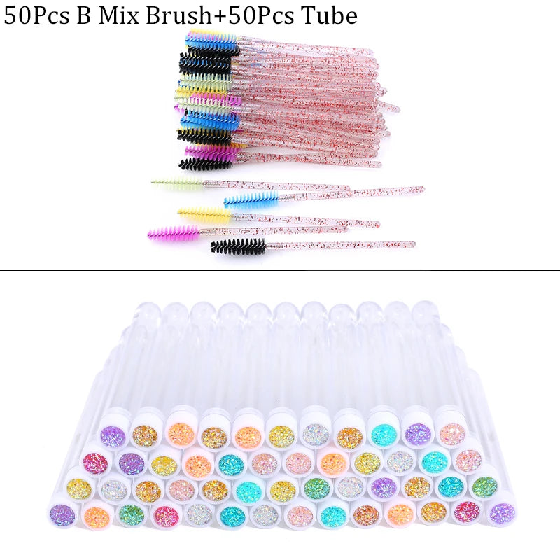 50Pcs Eyelash Brush Mascara Tube Crystal Eyebrow Brushes Disposable Comb Dust-proof Lash Extension Supplies Cosmetic Makeup Tool