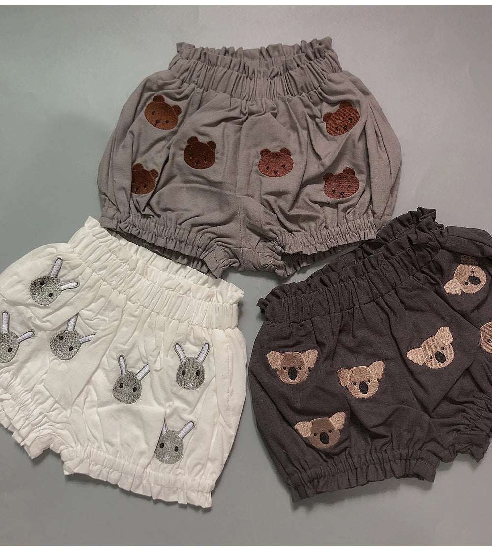 Summer Baby Set Long-sleeved Romper Top Shorts Pure Handmade Embroidered Cartoon Animals High-quality Fabric Physical Texture