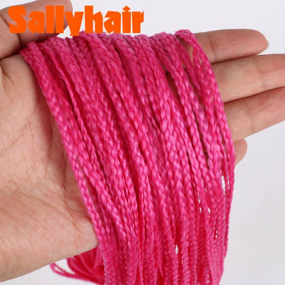 Sallyhair Synthetic Braids Thin Box Braids Crochet Braiding Hair Colorful Zizi Braids Extensions Grey Pink Black Brown Hair