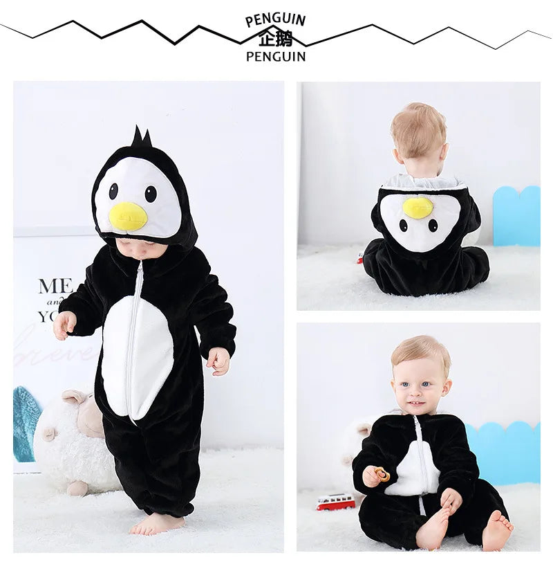 Baby Kigurumi Penguin Lion Cat Animal Cosplay Costume Winter Plush Jumpsuit for Toddler Boys 1 to 2 3 4 Years Baby Girl Outfits
