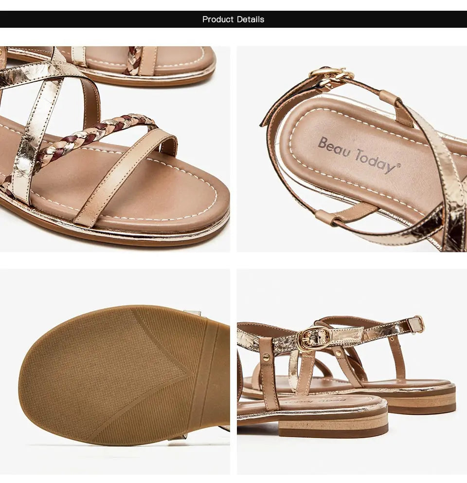 BeauToday Gladiator Sandals Women Genuine Cow Leather Twist Band Designer Flats Slingback Summer Female Flat Heel Shoes 32303