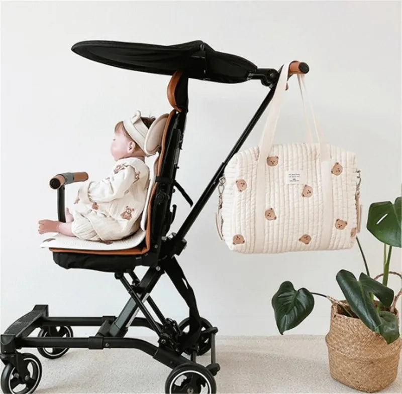 fashion Mommy Bag Baby Diaper Bag Portable Shoulder Bag Embroidery Quilted Stroller Nappy Bag Diaper Storage Large Handbags