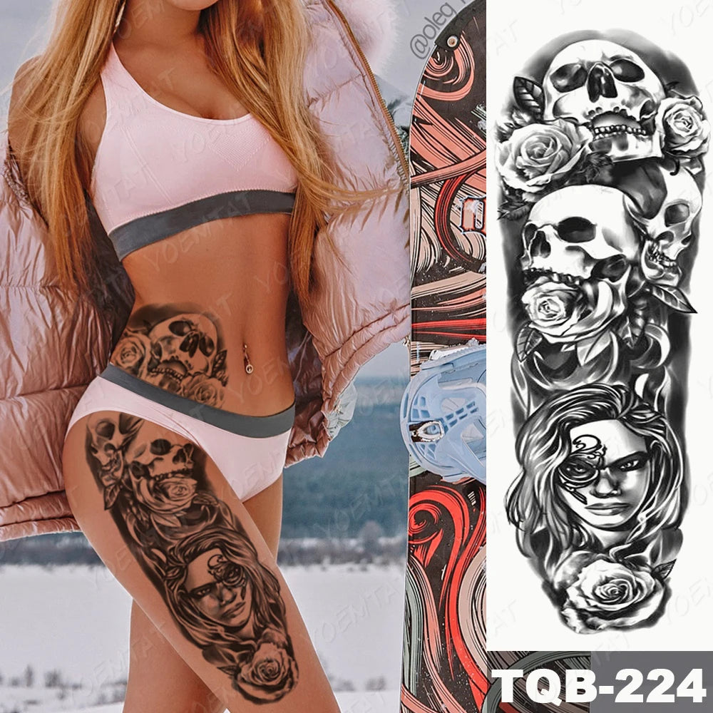 Large Arm Sleeve Tattoo Black Maori Totem Waterproof Temporary Tatto Sticker Tribal Flame Body Art Full Fake Tatoo Women Men
