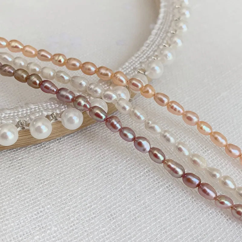 Elegant Natural Freshwater Pearl Necklace for Women Cute Small Size Rice Oval Baroque Pearl Choker Wedding Jewelry Femme Collier