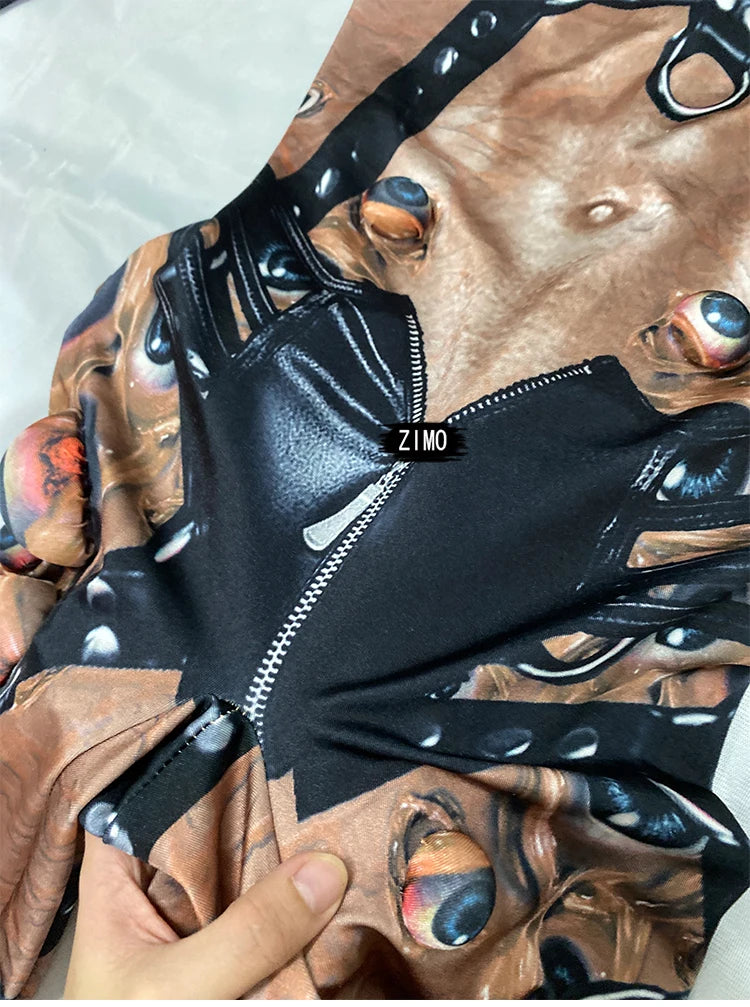 Halloween Men Women Horror Costume 3D Eye Novelty Jumpsuit Coat Stretch Rompers Nightclub Party Scary Stage Drag Queen Costumes