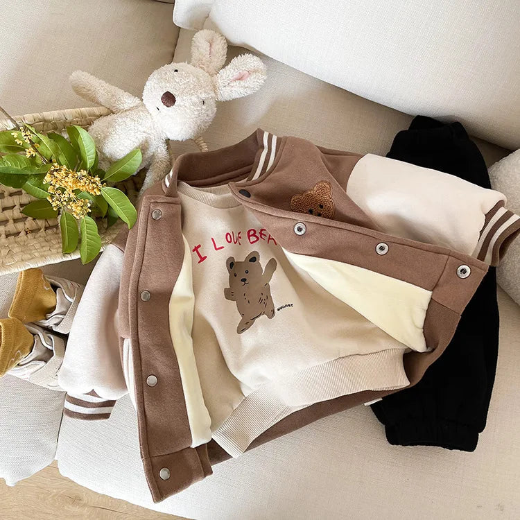 Toddler Infant Baby Boys Girls Clothes Cute Fleece Winter Warm Baby Jacket Casual Baseball Uniform Outerwear Kids Coat