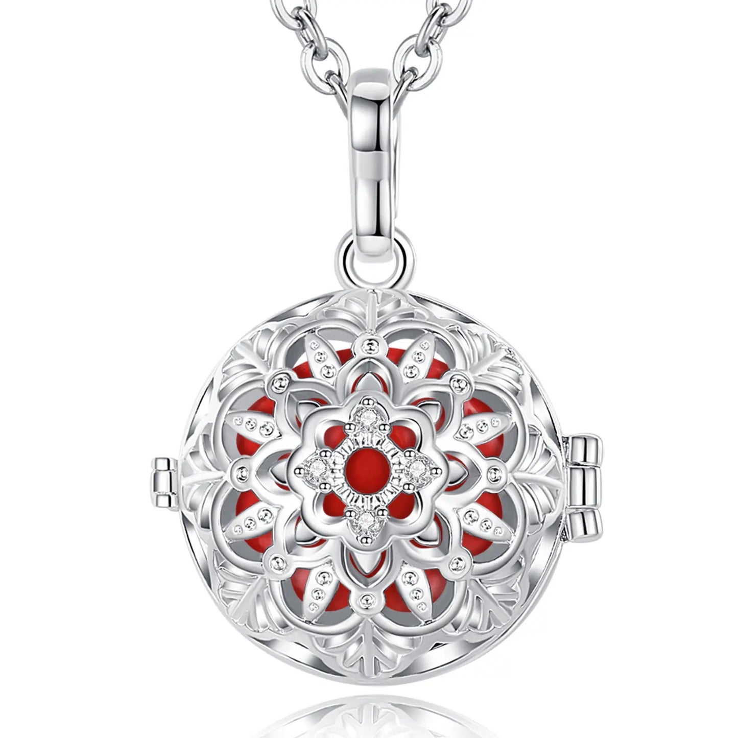 Eudora 18mm Harmony Ball Lotus Flower Cage Pendant Pregnancy Chime Bola Angel Caller Necklace Fashion Jewelry for Women gift