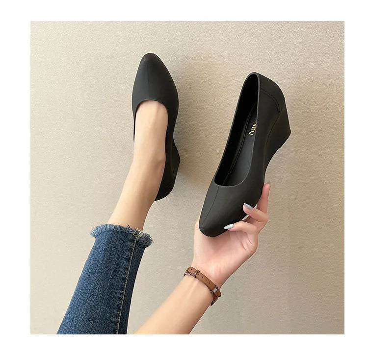 Wedges High heels jelly sandals women solid candy sandales pointed toe summer rain shoes ladies waterproof pvc sandalias 2021