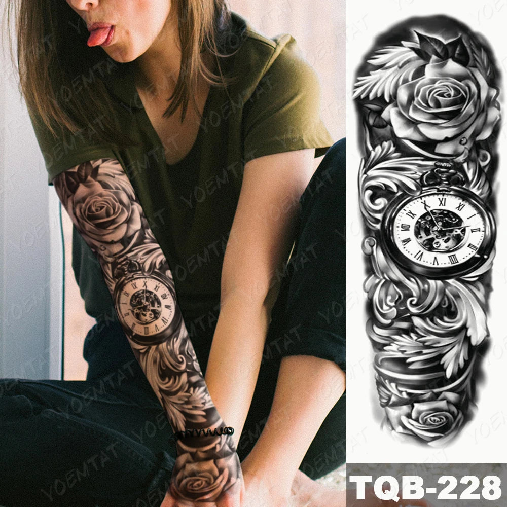 Large Arm Sleeve Tattoo Black Maori Totem Waterproof Temporary Tatto Sticker Tribal Flame Body Art Full Fake Tatoo Women Men