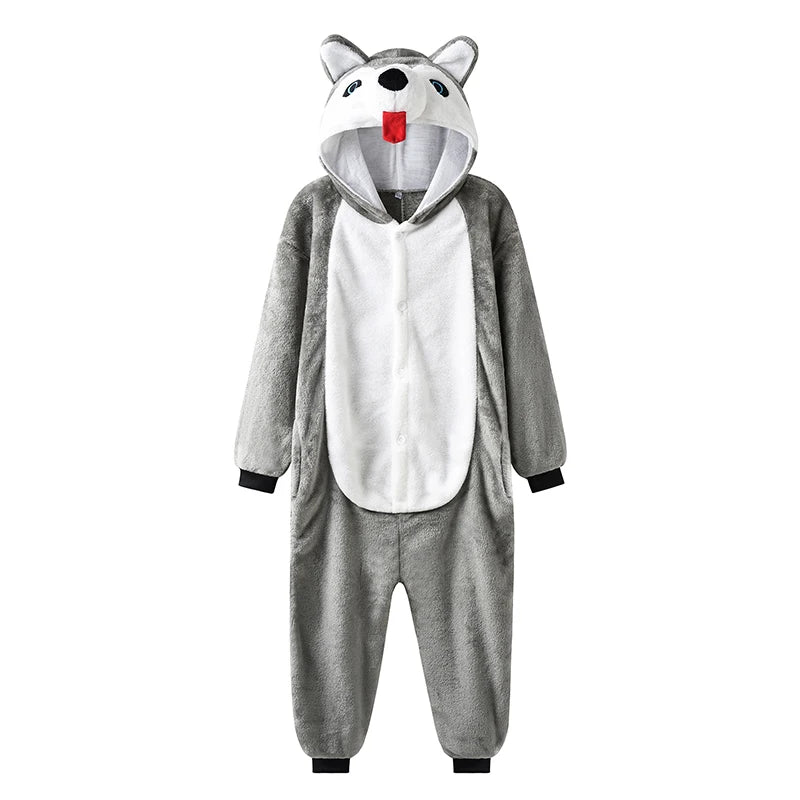 Husky Onesie For Kids Animal Pajamas Flannel Children Kigurumi Girls Dog Cosplay Costume Boy Full Body One-Piece Pijama Brithday