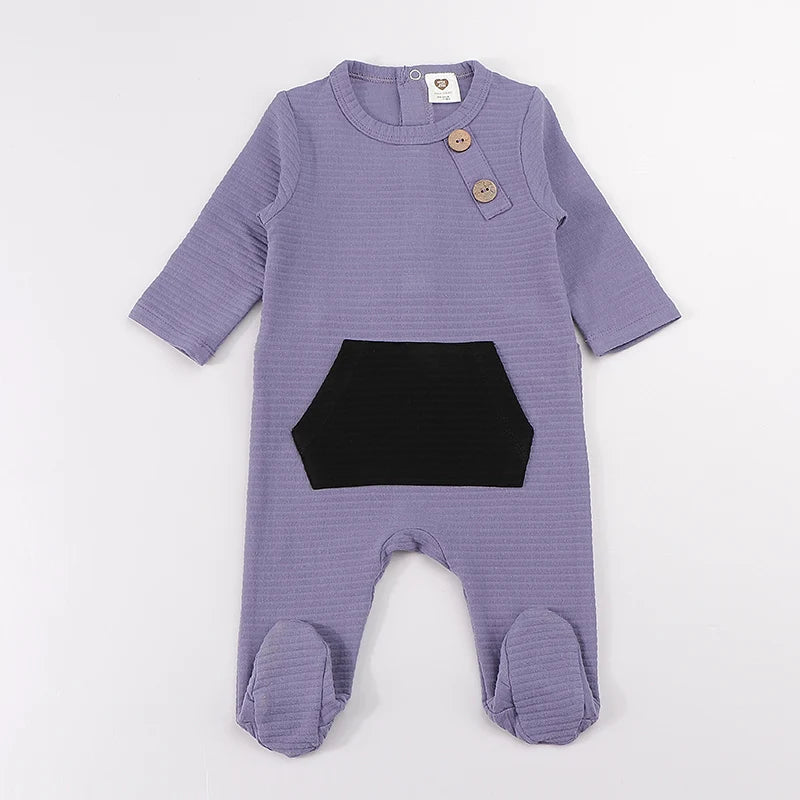 Elegant Baby Romper Winter Ribbed Pajamas Overalls with Contrast Pockets for Boys And Girls Footies for Autumn