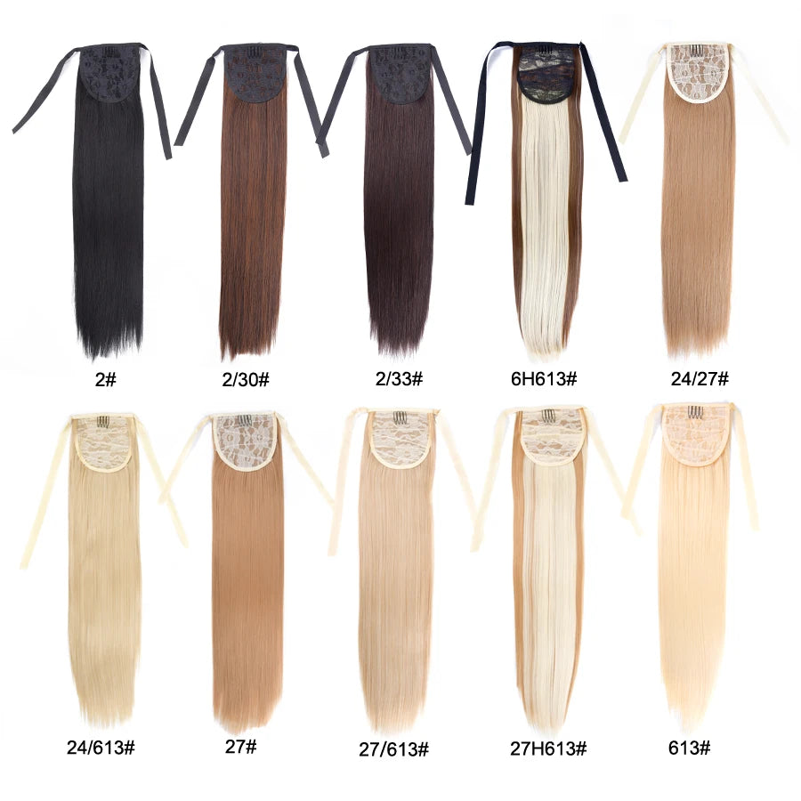 Synthetic Ponytail Long Straight Wrap Around Ponytail Hair Extension Heat-Reistant Fiber Pony Tail Fake Hairpieces For Women