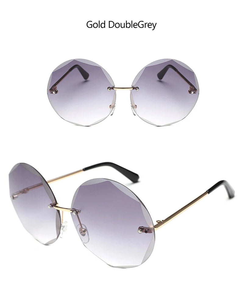 Round Rimless Sunglasses Women Men Vintage Oversized Gradient Sun Glasses Ladies Luxury Shades Female Stylish Eyewear Oculos