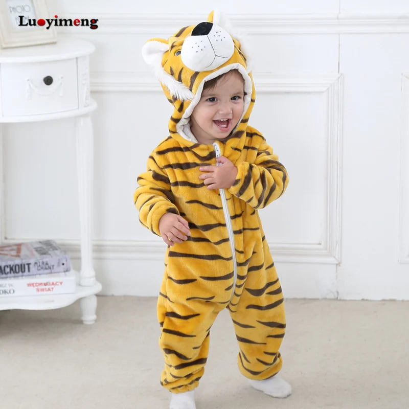 Baby Kigurumi Penguin Lion Cat Animal Cosplay Costume Winter Plush Jumpsuit for Toddler Boys 1 to 2 3 4 Years Baby Girl Outfits