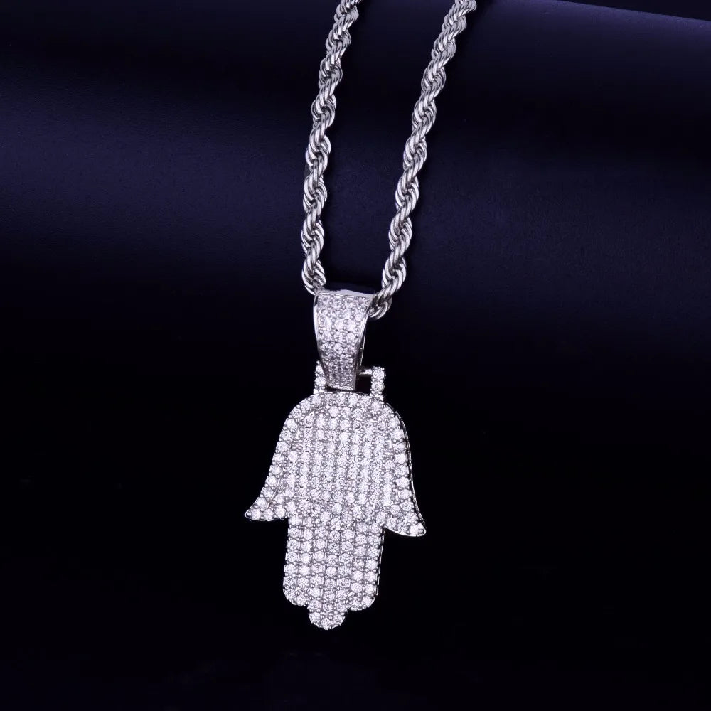 Hand Pendant Necklace Gold Color Cubic Zircon Men's Hip Hop Jewelry