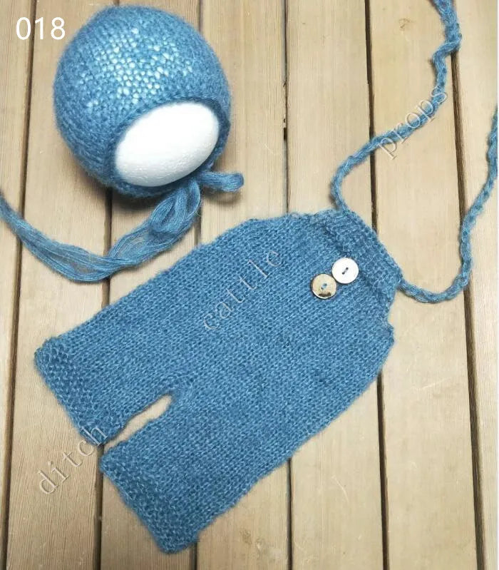 Newborn MohairSet Knit Baby Bonnet & Pants Newborn Photography Props Background