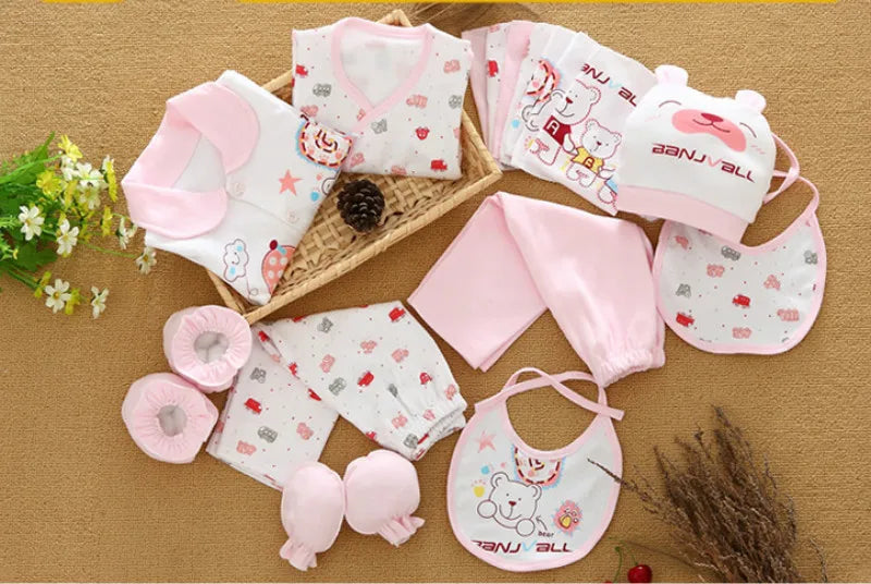 18 Pieces/Set Newborn Baby Set Boy Clothes Four Seasons 100% Cotton Infant Suit Girl Clothes Outfits Pants Kids Clothes Bibs Hat