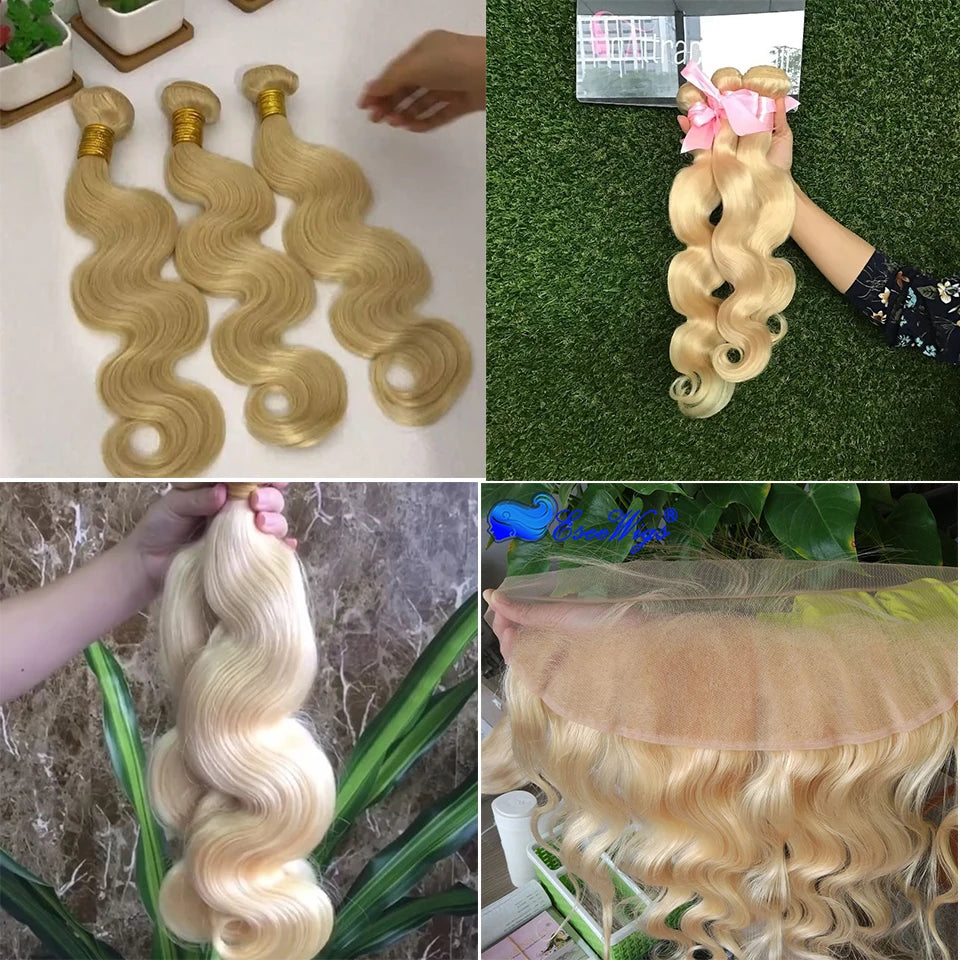 Beaufox 613 Blonde Bundles With Frontal Brazilian Body Wave With Frontal Remy Blonde Human Hair Lace Frontal Closure With Bundle