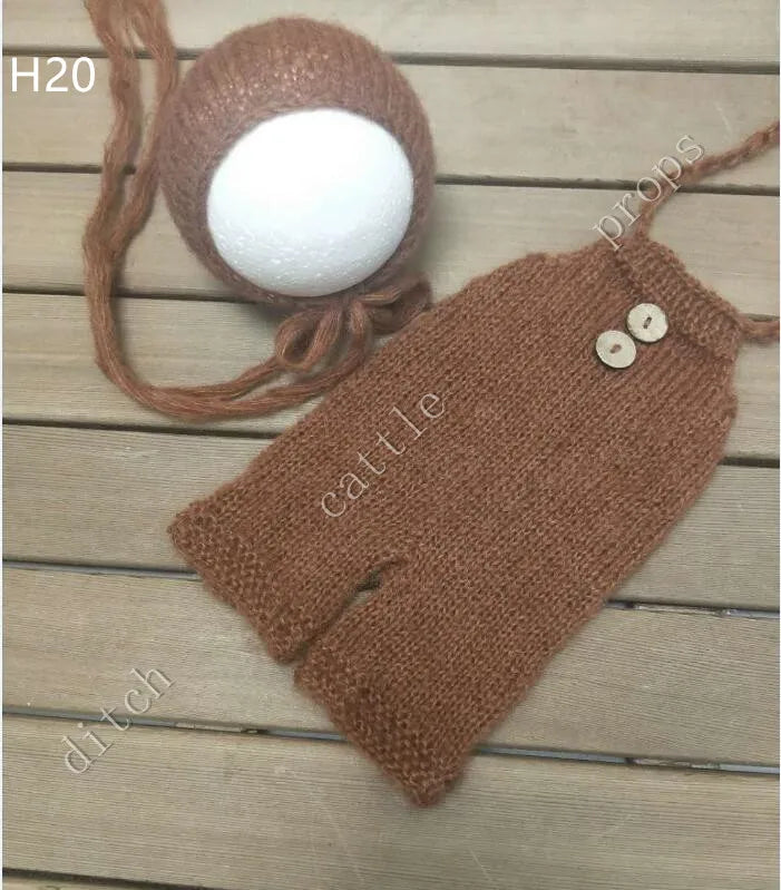 Newborn MohairSet Knit Baby Bonnet & Pants Newborn Photography Props Background
