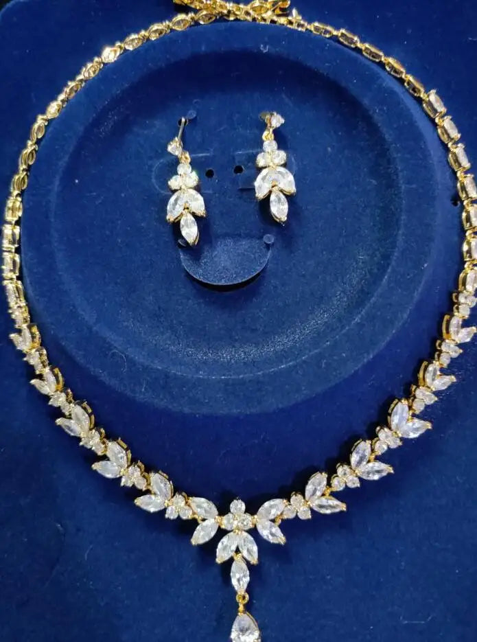 Emmaya Exquisite Jewelry Sets For Women Wedding Party Accessories Cubic Zircon Stud Earrings & Necklace Gift