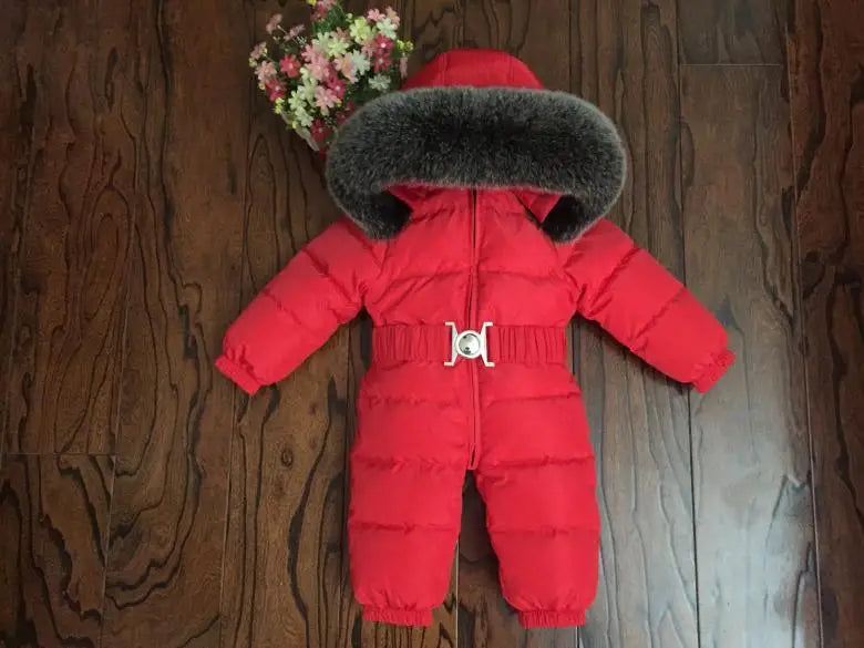 Russian Winter Boys Girls 1-5Y Winter Overalls Baby Rompers Duck Down Jumpsuit Real Fur Collar Children Outerwear Kids Snowsuit