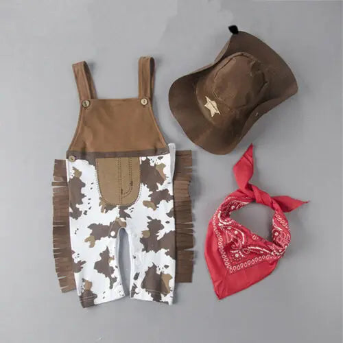 Fashion Toddler Baby Boy Girl West Cowboy Costume Cowboy Sheriff 3Pcs Fancy Party Clothes Jumpsuits+Hat+Scarf Outfit 0-24M