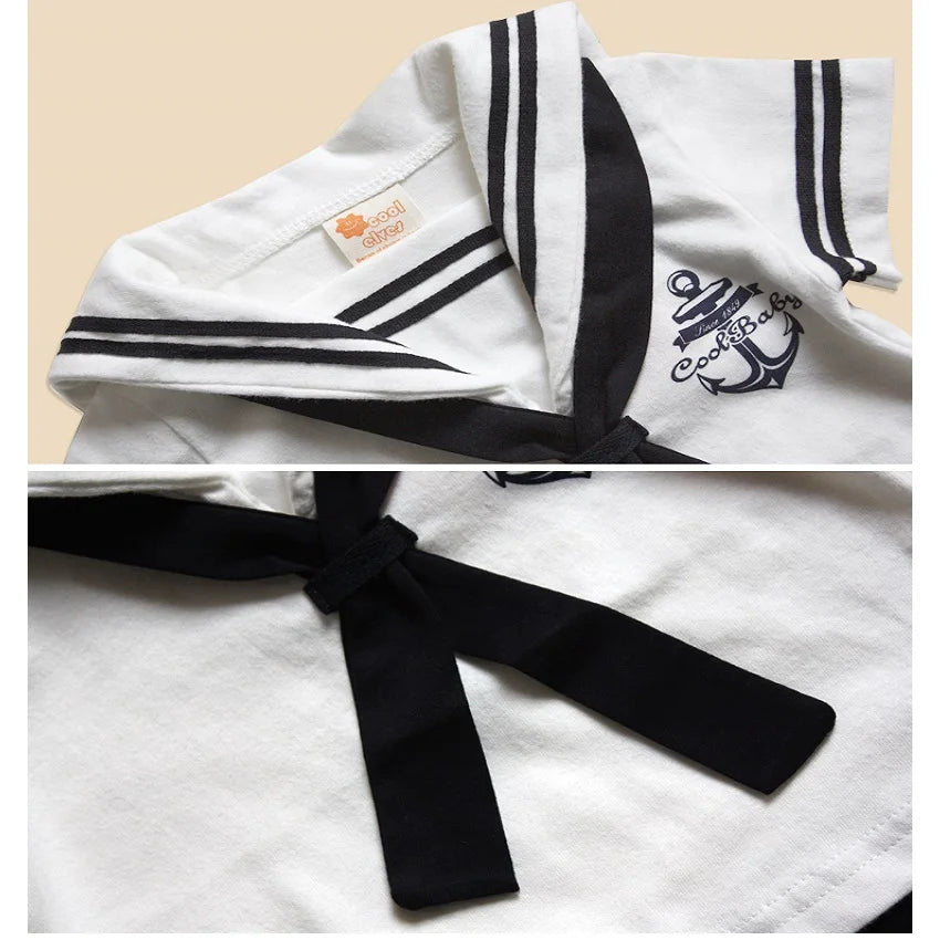 Hooyi Sailor Baby Boy Short Rompers Cool Baby Navy Beret Cap Fashion 100% Cotton Infant Clothes Costumes Seaman Jumpsuit Overall