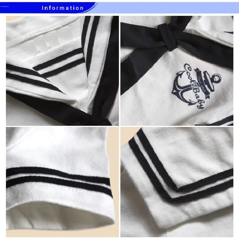 Hooyi Sailor Baby Boy Short Rompers Cool Baby Navy Beret Cap Fashion 100% Cotton Infant Clothes Costumes Seaman Jumpsuit Overall
