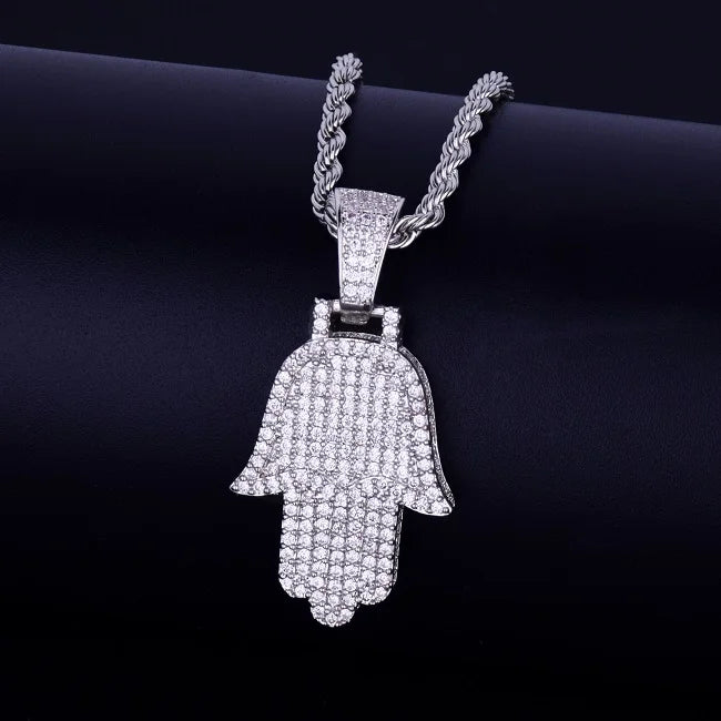 Hand Pendant Necklace Gold Color Cubic Zircon Men's Hip Hop Jewelry
