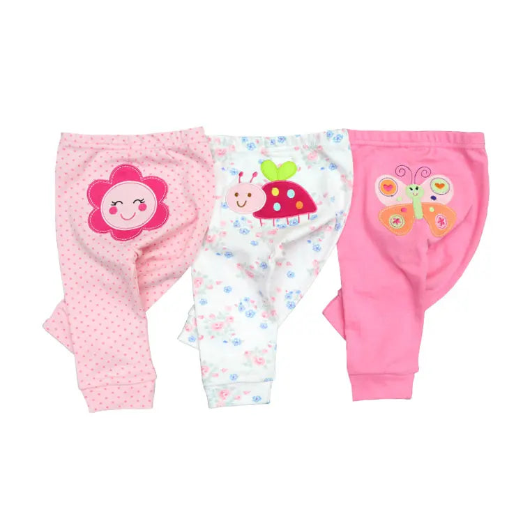 Solid Color 100%cotton Newborn Baby Pants 3/4Pieces Baby Girl Trousers 0-24M Soft Cartoon Print Baby Boy Pants Accessories