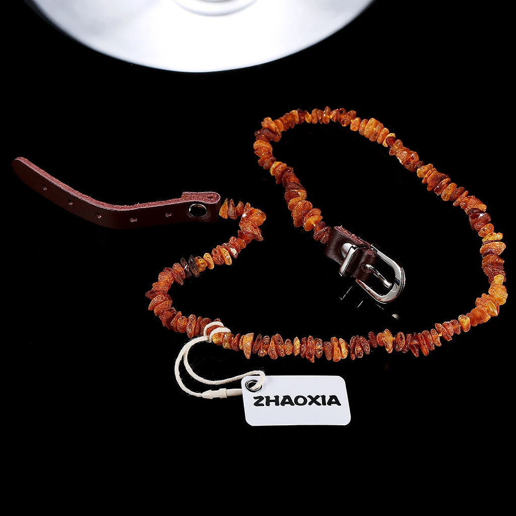 Raw Baltic Amber with Adjustable Leather Strap for Dogs and Cats