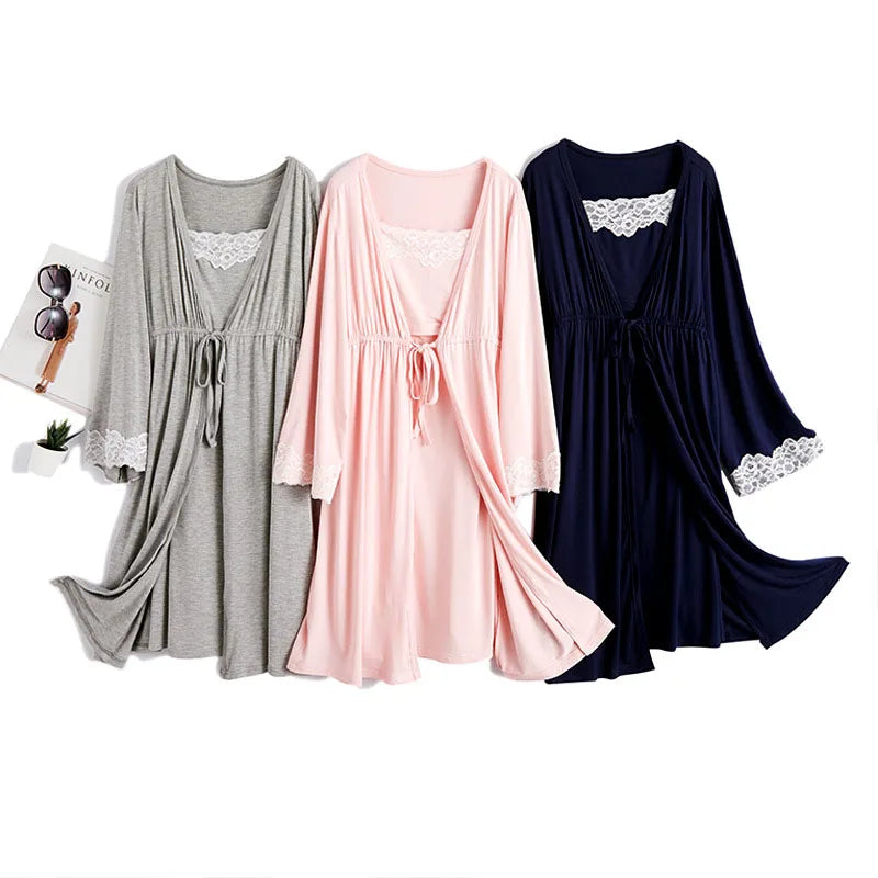 2Pcs/Set Pregnancy Maternity Pajamas Sleepwear Nursing Pregnant Pajamas Breastfeeding Nightgown Elegant Maternity Nursing Dress