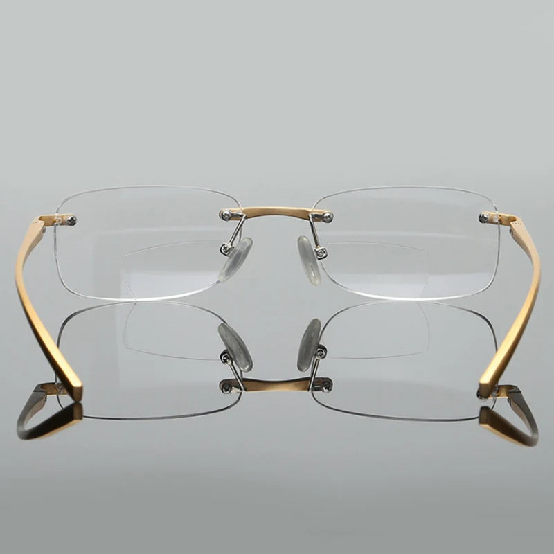 Bifocal Reading Glasses Men Women Rimless Aluminum-magnesium Frame Diopter Presbyopic Eyeglasses +1.0+1.5+2.0+2.5+3.0+3.5 RS341