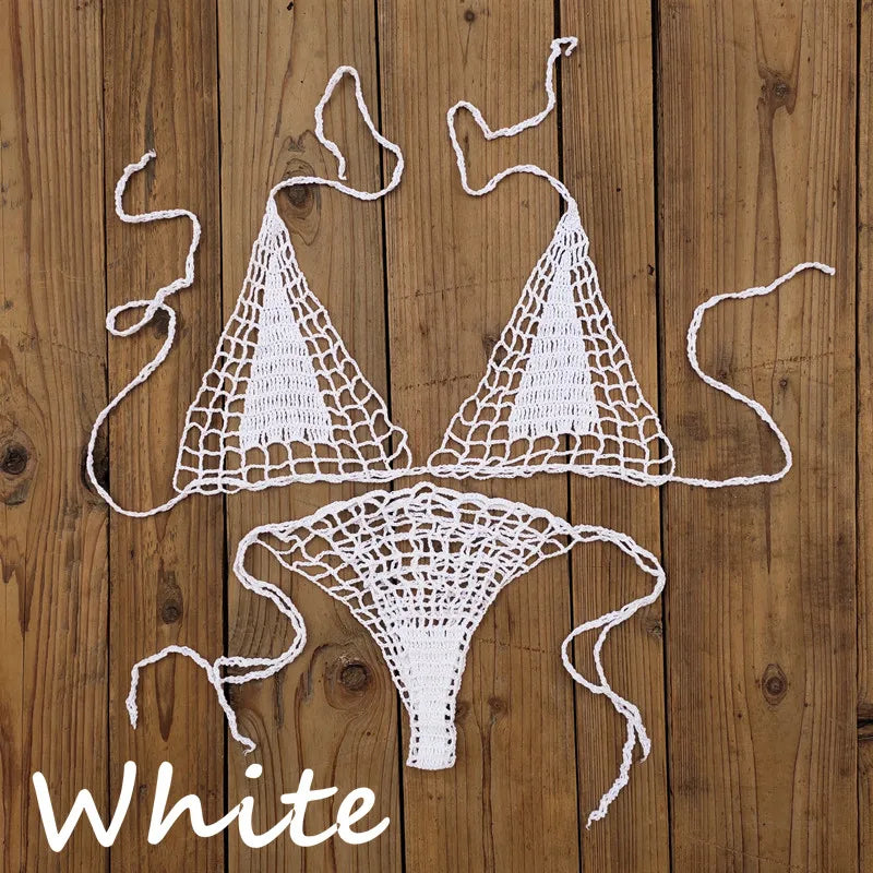 Handmade Crochet Micro Bikini G Thong String Beach Swimwear Sexy Lingerie Sets 13 Color