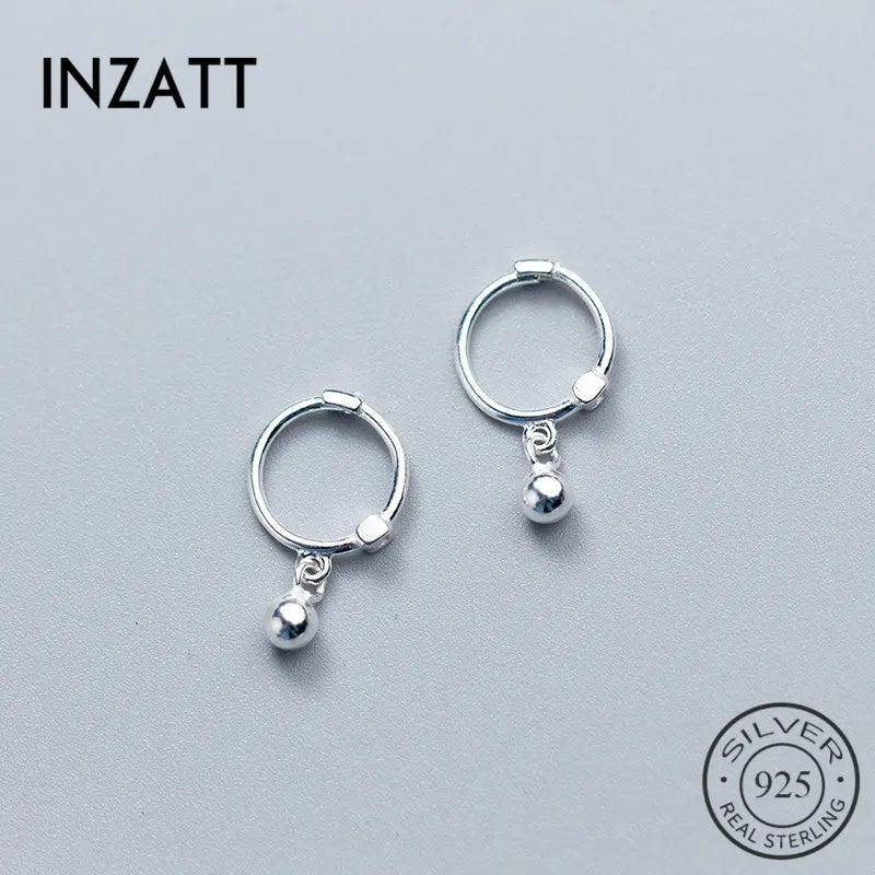 INZATT Real 925 Sterling Silver Star Heart Pentagram Beads Pendant Hoop Earrings For Women Party FINE Jewelry Accessories