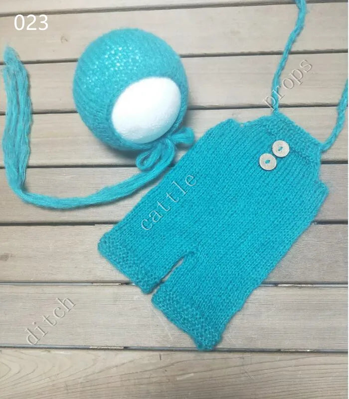 Newborn MohairSet Knit Baby Bonnet & Pants Newborn Photography Props Background