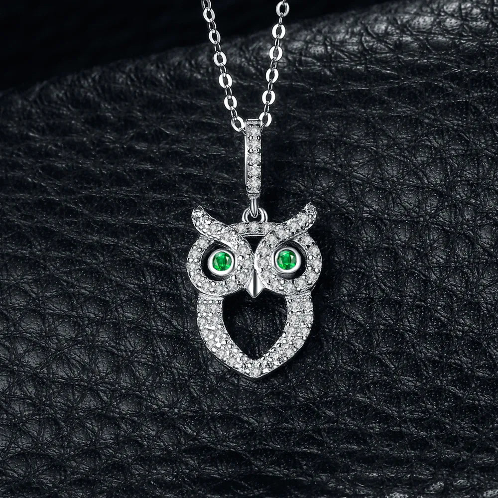JewelryPalace Owl Simulated Nano Emerald 925 Sterling Silver Pendant Necklace for Woman Gemstone Fine Jewelry Without Chain