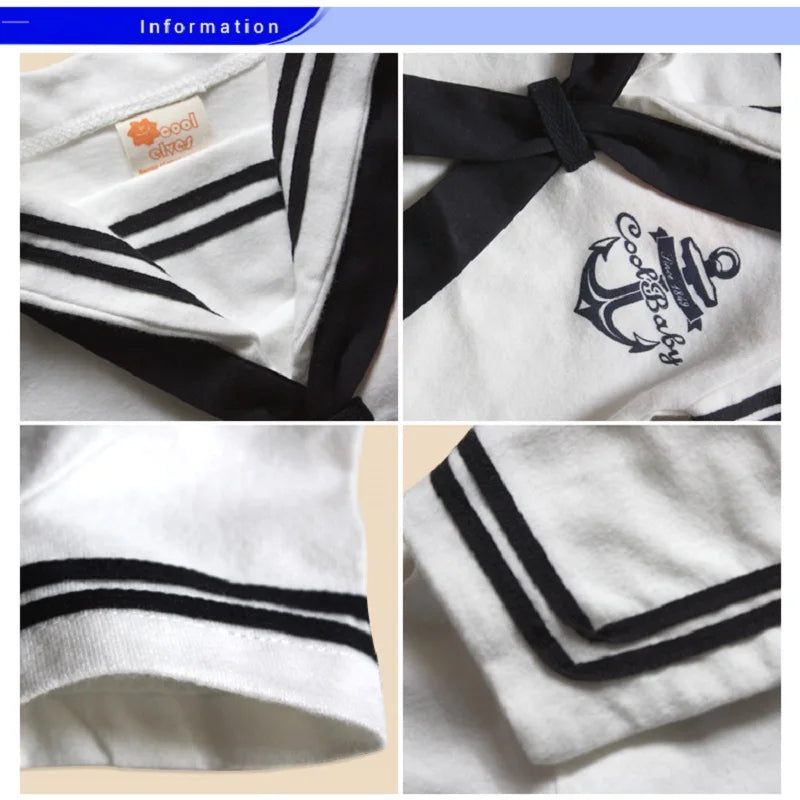Hooyi Sailor Baby Boy Short Rompers Cool Baby Navy Beret Cap Fashion 100% Cotton Infant Clothes Costumes Seaman Jumpsuit Overall
