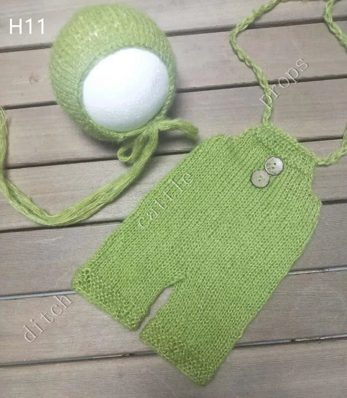 Newborn MohairSet Knit Baby Bonnet & Pants Newborn Photography Props Background