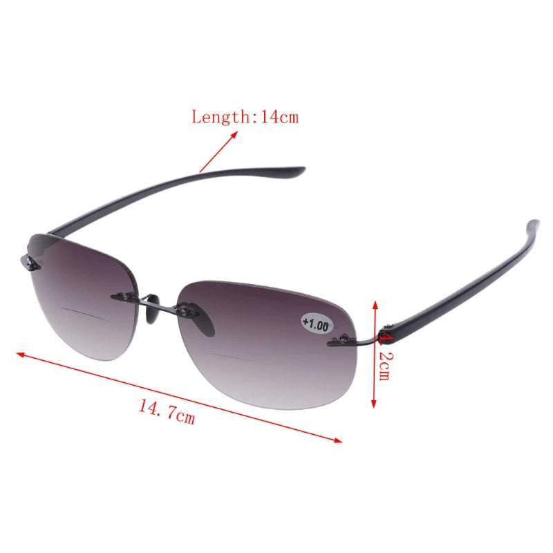 Outdoor Sun Readers Rimless Bifocal Reading Glasses Sunglasses Men and Women +1.0 To +3.5