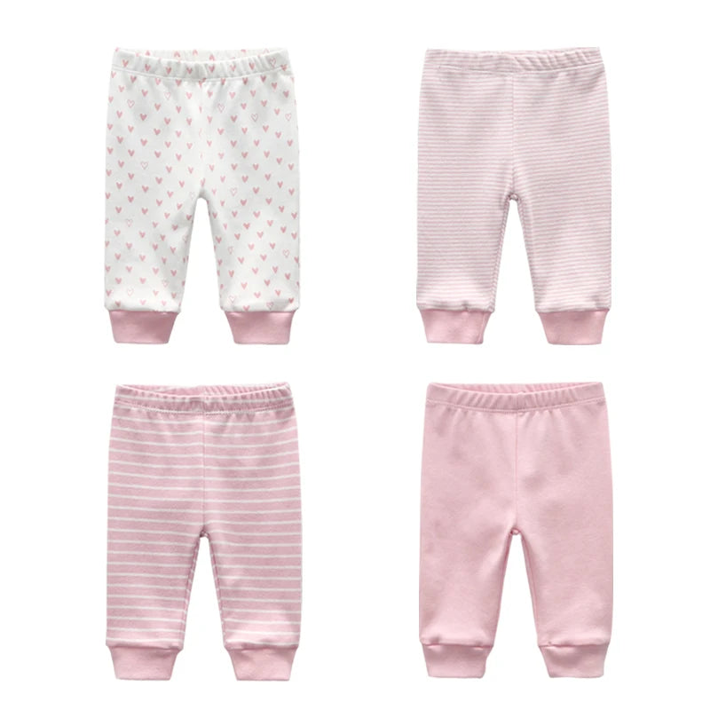 Solid Color 100%cotton Newborn Baby Pants 3/4Pieces Baby Girl Trousers 0-24M Soft Cartoon Print Baby Boy Pants Accessories