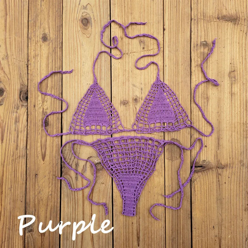 Handmade Crochet Micro Bikini G Thong String Beach Swimwear Sexy Lingerie Sets 13 Color