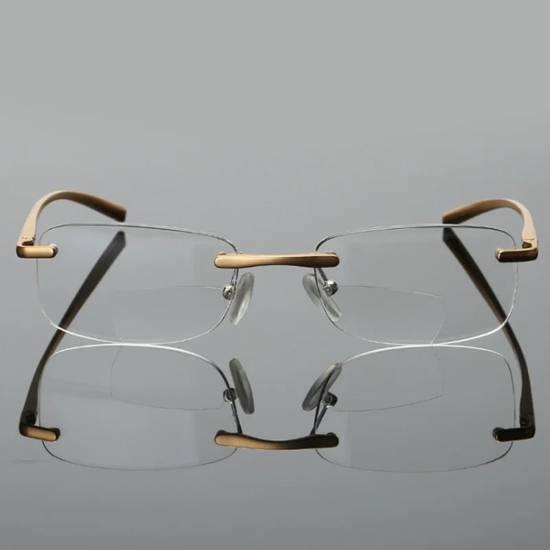 Bifocal Reading Glasses Men Women Rimless Aluminum-magnesium Frame Diopter Presbyopic Eyeglasses +1.0+1.5+2.0+2.5+3.0+3.5 RS341