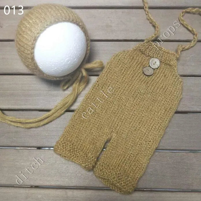 Newborn MohairSet Knit Baby Bonnet & Pants Newborn Photography Props Background