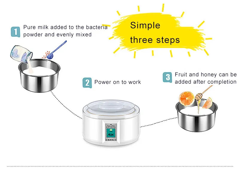 Kbxstart Automatic Yogurt Maker Machine 1.5L Natto Rice Wine Maker DIY Tool Stainless Steel Inner Yoghurt Beker 220V